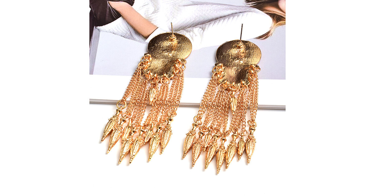 Boucles D’oreilles Ethniques Orientales Avec Pampilles - Style Marocain Rouge Et Bronze